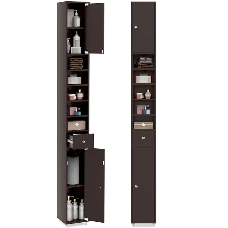 Gymax Tall Slim Bathroom Storage Cabinet Linen Tower w/Drawer