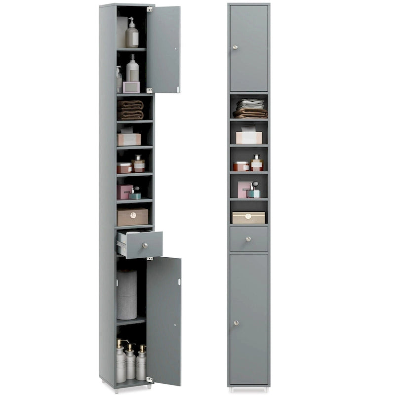 Gymax Tall Slim Bathroom Storage Cabinet Linen Tower w/Drawer