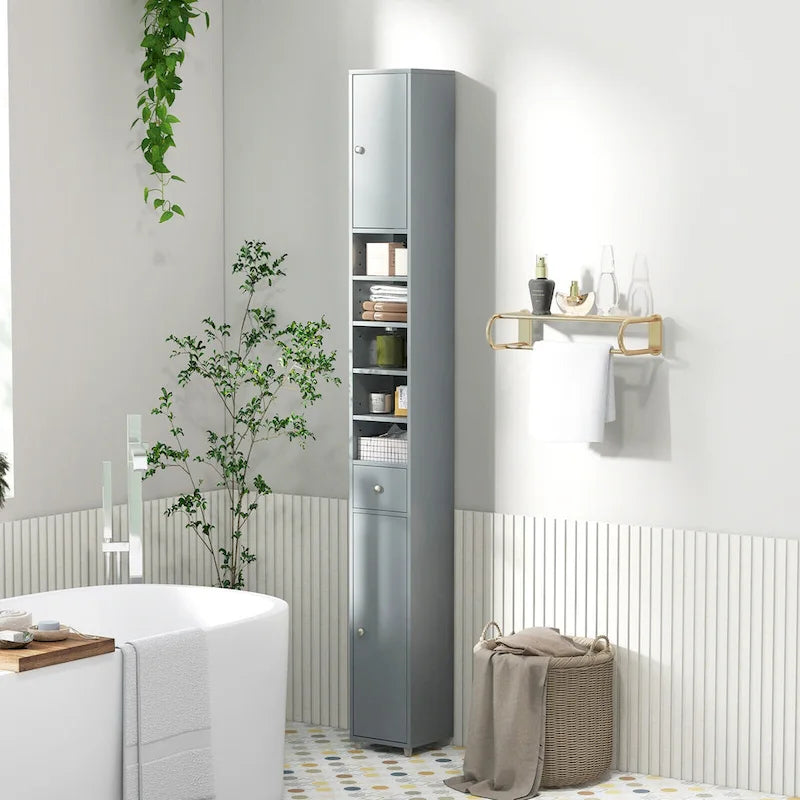 Gymax Tall Slim Bathroom Storage Cabinet Linen Tower w/Drawer