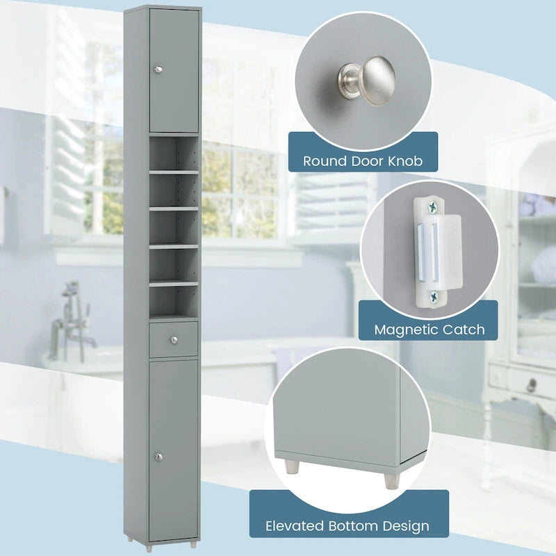 Gymax Tall Slim Bathroom Storage Cabinet Linen Tower w/Drawer