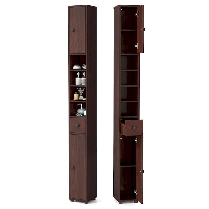 Gymax Tall Slim Bathroom Storage Cabinet Linen Tower w/Drawer