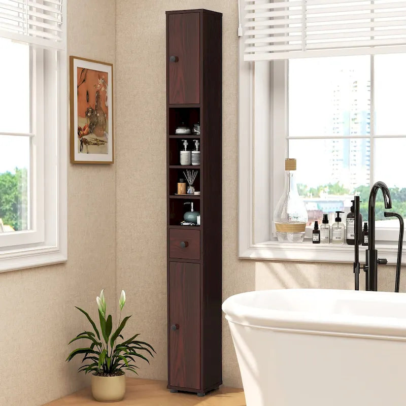 Gymax Tall Slim Bathroom Storage Cabinet Linen Tower w/Drawer