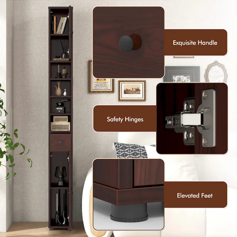 Gymax Tall Slim Bathroom Storage Cabinet Linen Tower w/Drawer
