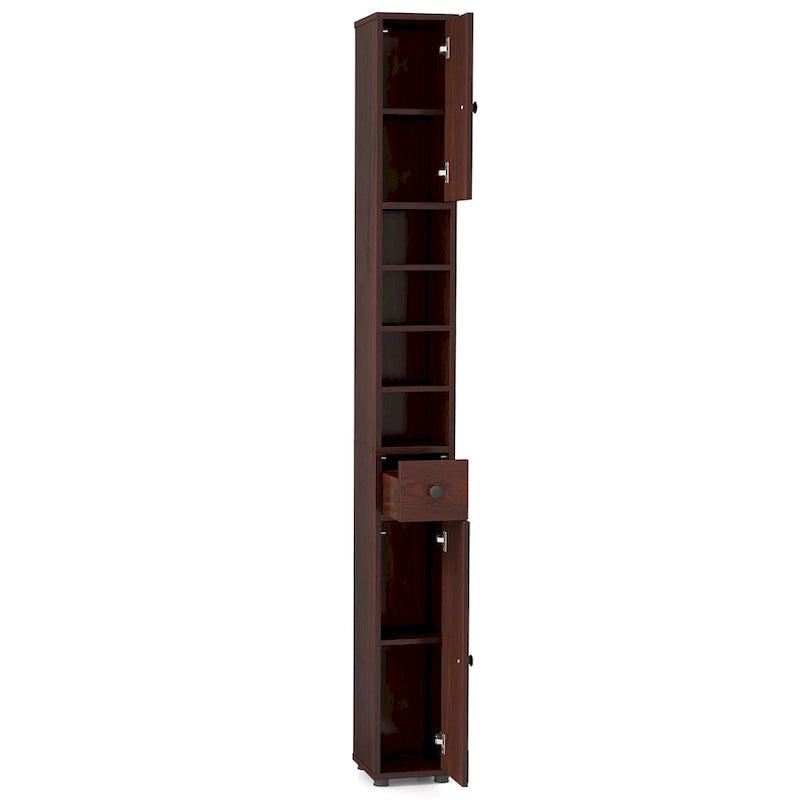 Gymax Tall Slim Bathroom Storage Cabinet Linen Tower w/Drawer