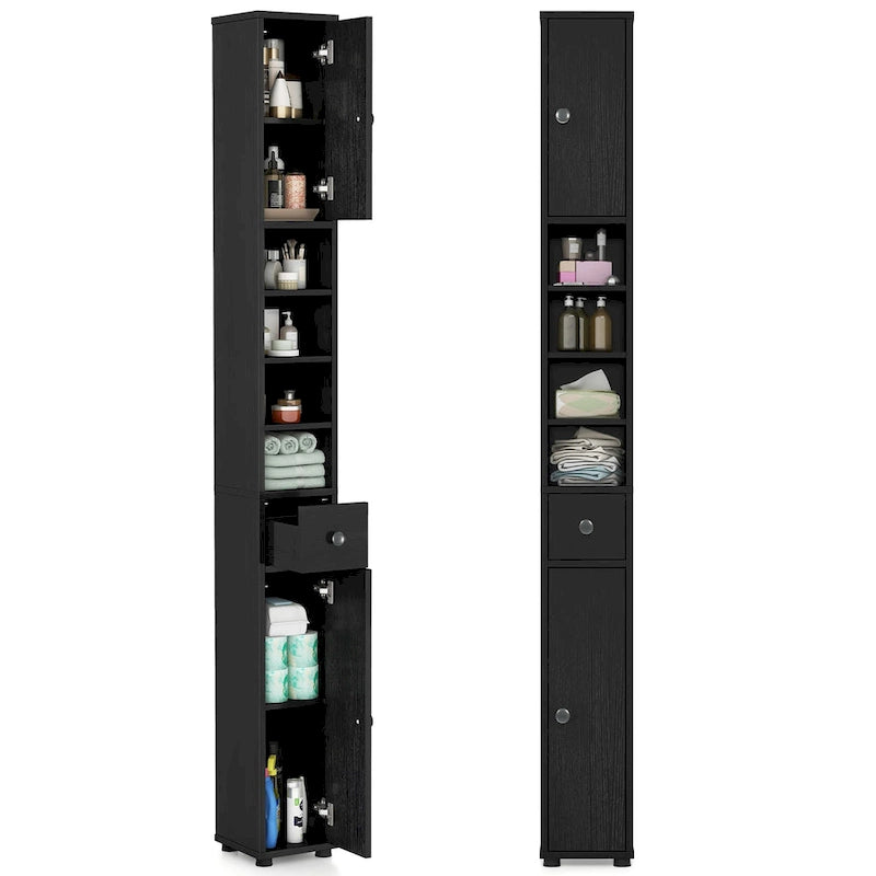 Gymax Tall Slim Bathroom Storage Cabinet Linen Tower w/Drawer