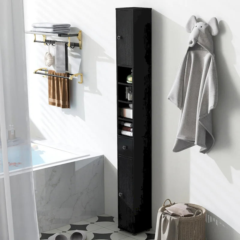 Gymax Tall Slim Bathroom Storage Cabinet Linen Tower w/Drawer