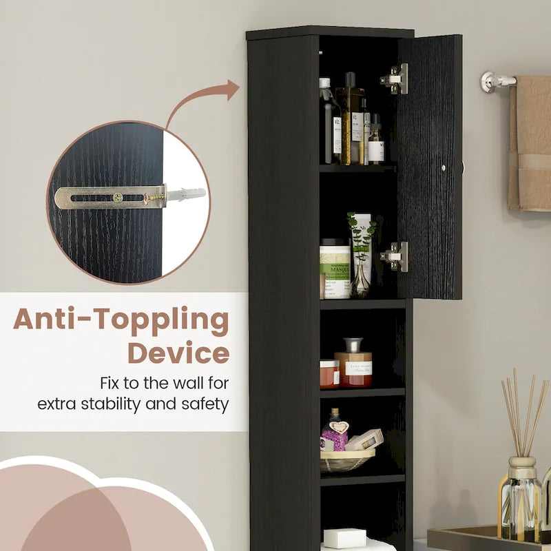 Gymax Tall Slim Bathroom Storage Cabinet Linen Tower w/Drawer