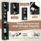 Gymax Tall Slim Bathroom Storage Cabinet Linen Tower w/Drawer