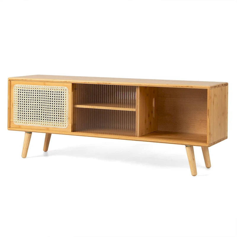 Costway Modern TV Stand Entertainment Center Media Console with Rattan