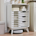 Slatted Door Bathroom Floor Cabinet, Mid-Century Storage Cabinet