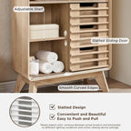Slatted Door Bathroom Floor Cabinet, Mid-Century Storage Cabinet