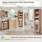 Slatted Door Bathroom Floor Cabinet, Mid-Century Storage Cabinet
