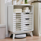 Slatted Door Bathroom Floor Cabinet, Mid-Century Storage Cabinet