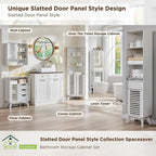 Slatted Door Bathroom Floor Cabinet, Mid-Century Storage Cabinet