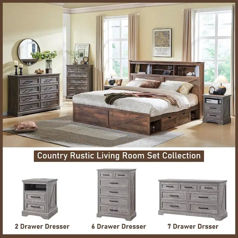 Farmhouse 6 Drawers Dresser Chests, Wood Rustic Chest of Drawers