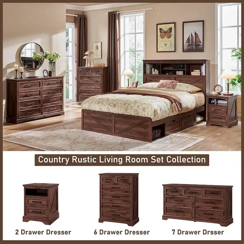 Farmhouse 6 Drawers Dresser Chests, Wood Rustic Chest of Drawers