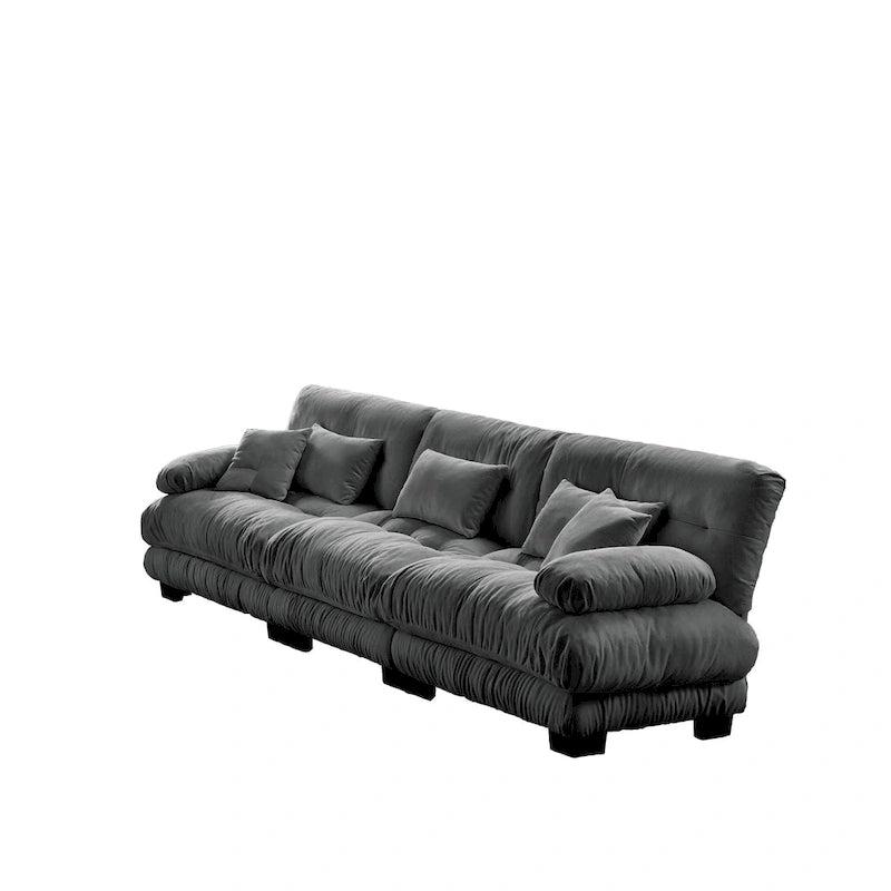 133.8 Chenille 4-Seat Sofa with Round Bolster Armrests, Deep Seat Cushions for Living Room