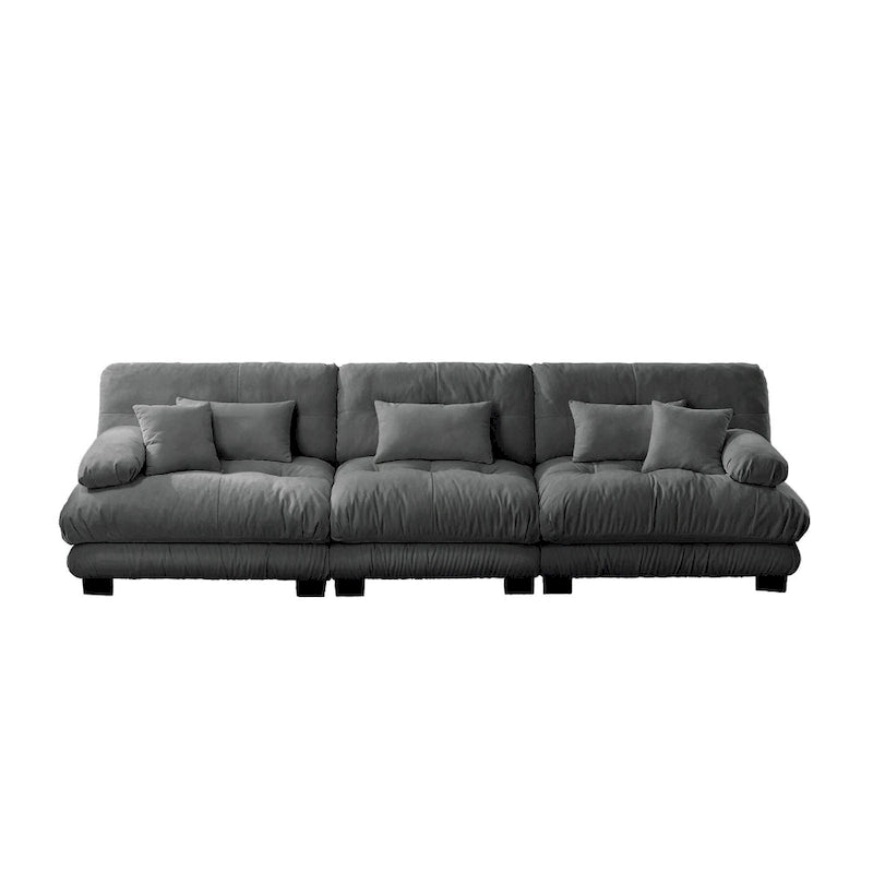 133.8 Chenille 4-Seat Sofa with Round Bolster Armrests, Deep Seat Cushions for Living Room