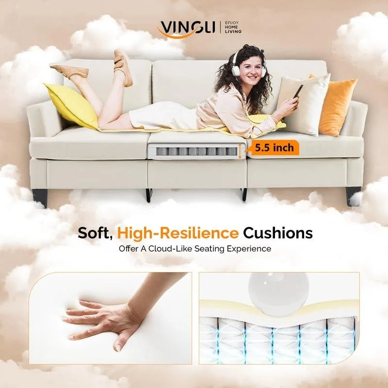 83.5 Upholstered Square Arm Suede Sofa