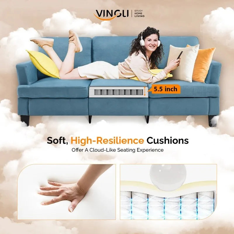 83.5 Upholstered Square Arm Suede Sofa