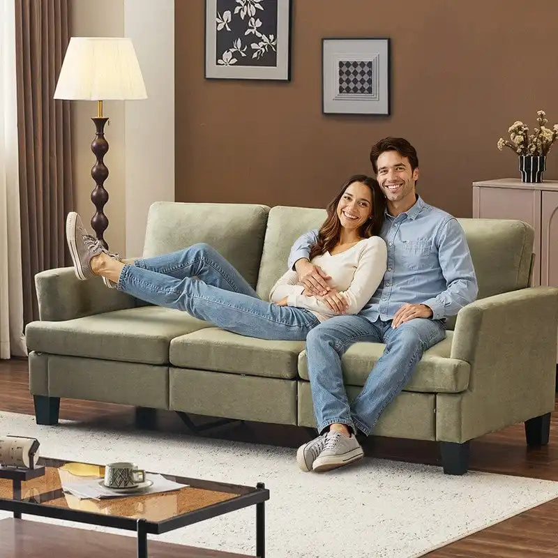 83.5 Upholstered Square Arm Suede Sofa