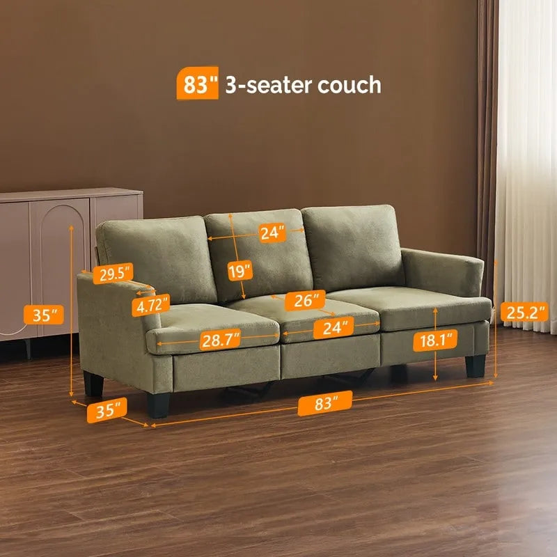 83.5 Upholstered Square Arm Suede Sofa