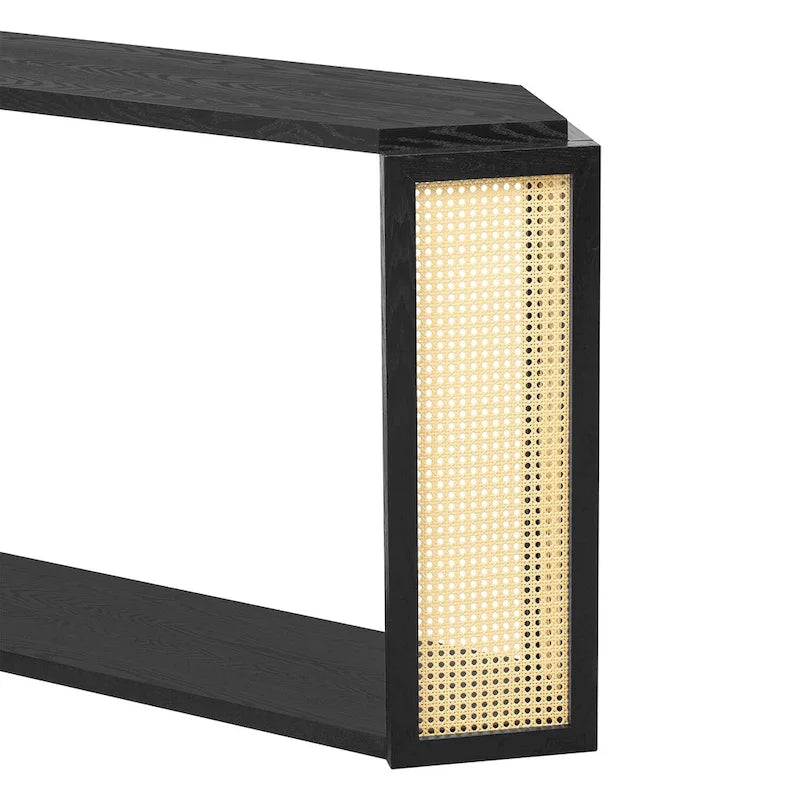Model Narrow Entryway Table,Irregular Top with Rattan for Living Room