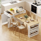 82.7 Wooden 4-6 Person Kitchen Island with Extendable Dining Table and Double-sized Storage