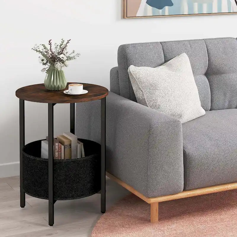 Costway 1/2 PCS Round End Table with Felt Storage Basket Sturdy Metal