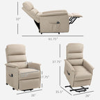 Electric Lift Recliner Chair for Seniors Adjustable Fabric Reclining Sofa with Remote and Side Pockets