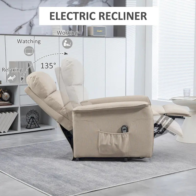 Electric Lift Recliner Chair for Seniors Adjustable Fabric Reclining Sofa with Remote and Side Pockets