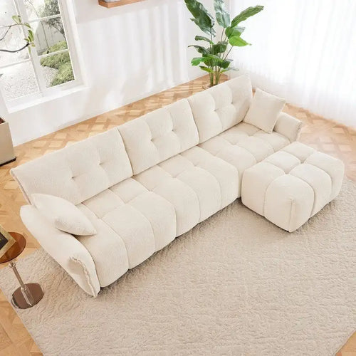 110.2 Chenille Three Seater Upholstered Sofa, 1 Ottoman