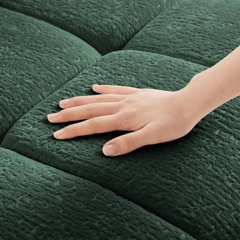 110.2 Chenille Three Seater Upholstered Sofa, 1 Ottoman
