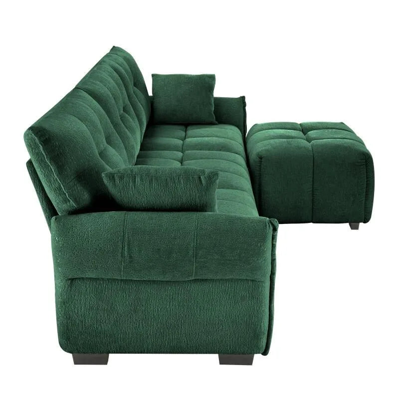 110.2 Chenille Three Seater Upholstered Sofa, 1 Ottoman