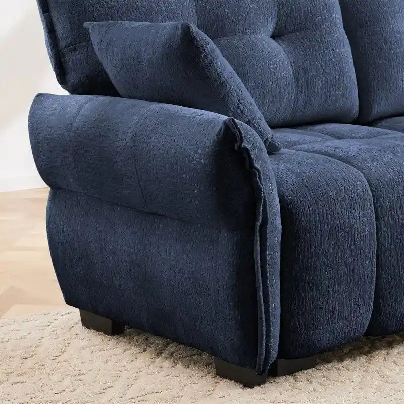 110.2 Chenille Three Seater Upholstered Sofa, 1 Ottoman