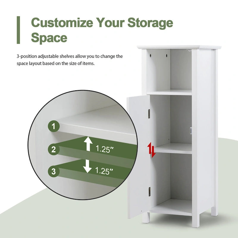 Gymax Bathroom Floor Storage Cabinet Free Standing w/ Single Door