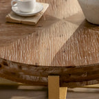 Modern Retro Splicing Round Coffee Table Simple Coffee Table with Fir Wood Tabletop Gold Cross Leg, for Living Room