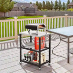 3-tier Outdoor Grill Cart on Wheels w/ Stainless Steel Top &
