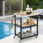 3-tier Outdoor Grill Cart on Wheels w/ Stainless Steel Top &