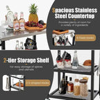 3-tier Outdoor Grill Cart on Wheels w/ Stainless Steel Top &