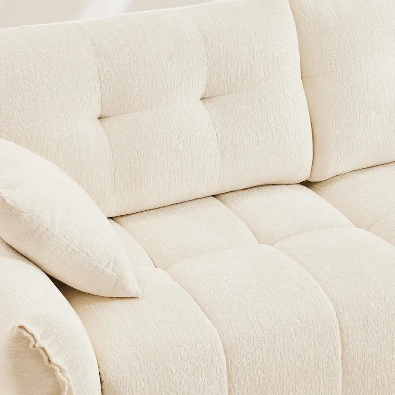 110.2 Chenille 3-Seater Sofa Set with Ottoman and Pillows, Solid Wood Frame and High-Resilience Cushions