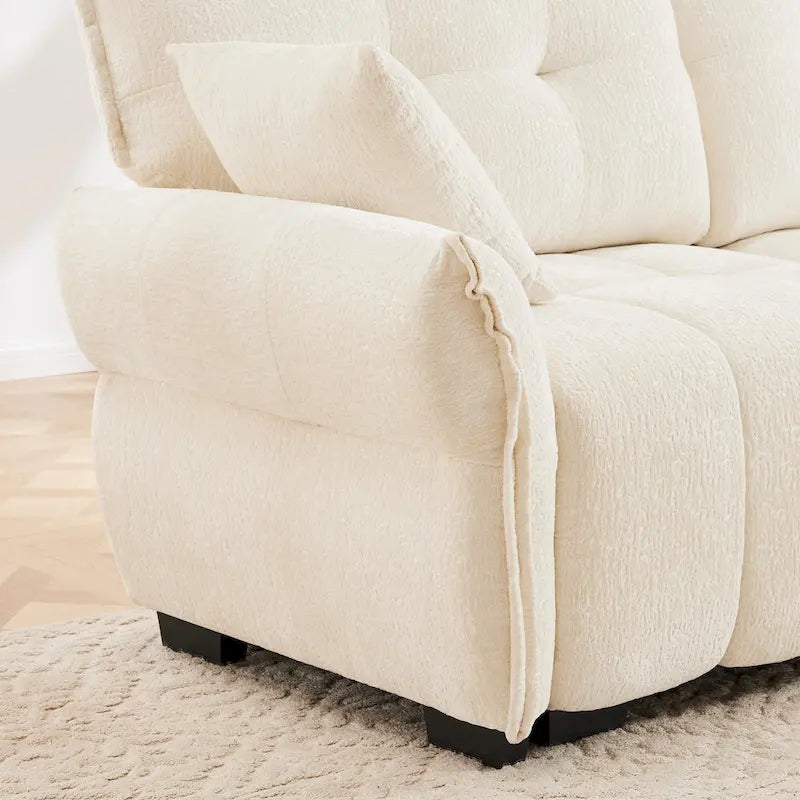 110.2 Chenille 3-Seater Sofa Set with Ottoman and Pillows, Solid Wood Frame and High-Resilience Cushions