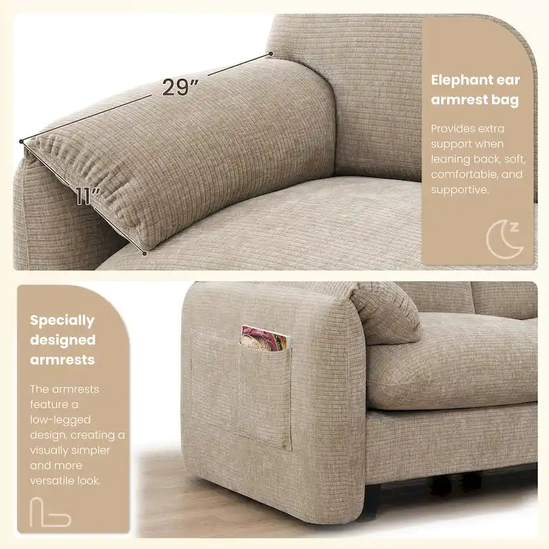 140 Chenille U-Shaped Modular Sectional Sofa with 31.5 Wide Seats, USB/Type-C Chargers & Storage Pockets