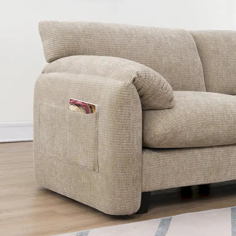 140 Chenille U-Shaped Modular Sectional Sofa with 31.5 Wide Seats, USB/Type-C Chargers & Storage Pockets