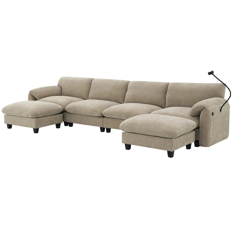 140 Chenille U-Shaped Modular Sectional Sofa with 31.5 Wide Seats, USB/Type-C Chargers & Storage Pockets