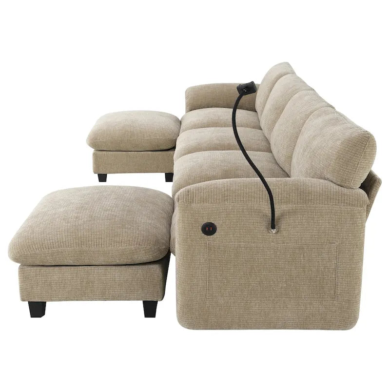 140 Chenille U-Shaped Modular Sectional Sofa with 31.5 Wide Seats, USB/Type-C Chargers & Storage Pockets