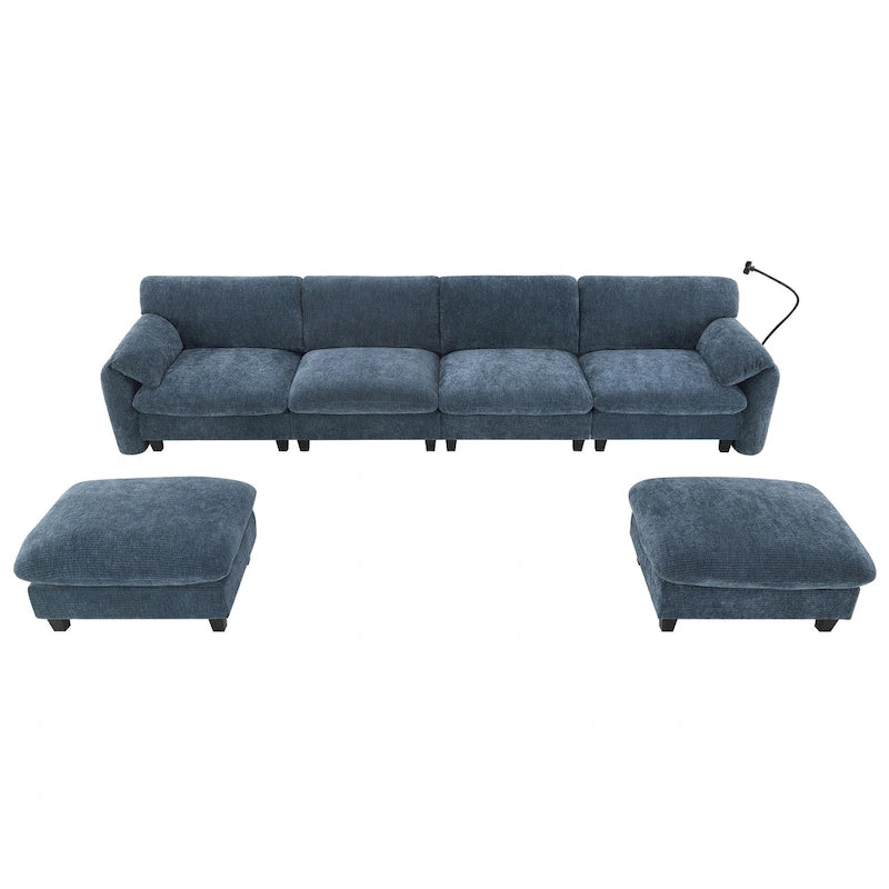140 Chenille U-Shaped Modular Sectional Sofa with 31.5 Wide Seats, USB/Type-C Chargers & Storage Pockets