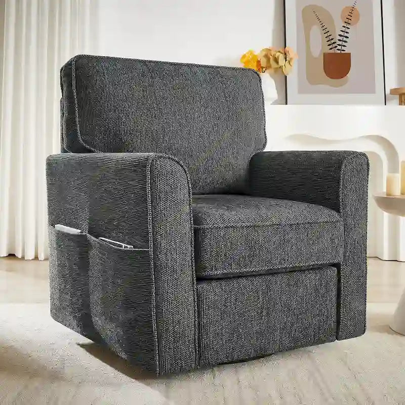 Accent Barrel Chair with Side Pockets360 Swivel Office Chair Chenille Armchair for Office