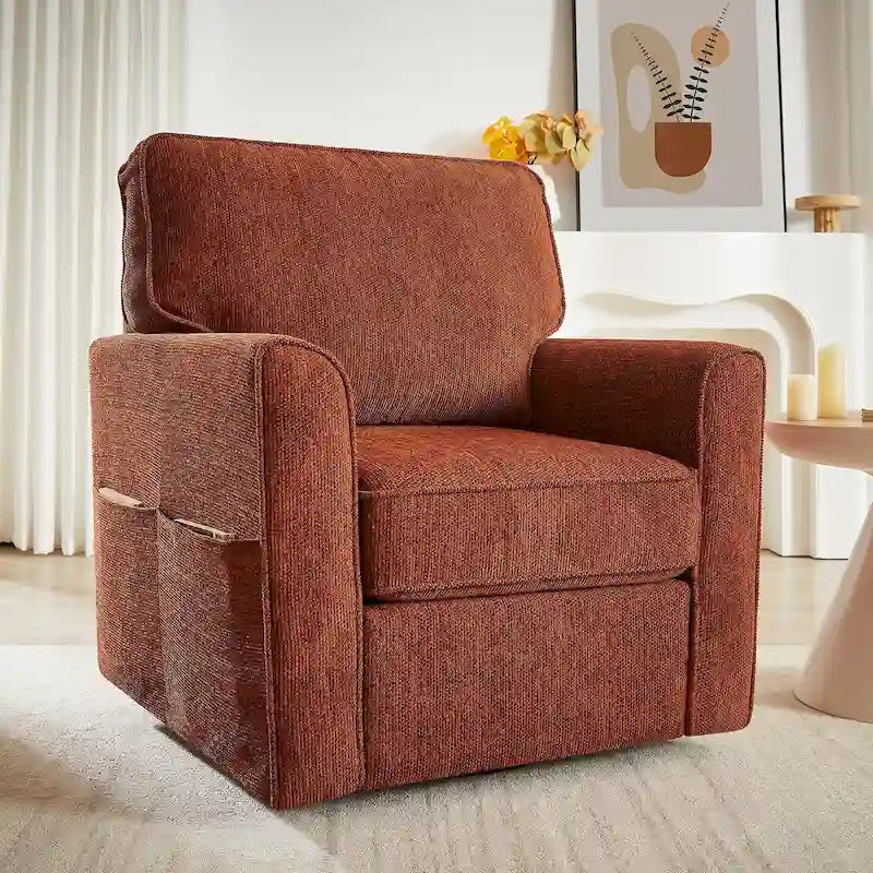 Accent Barrel Chair with Side Pockets360 Swivel Office Chair Chenille Armchair for Office
