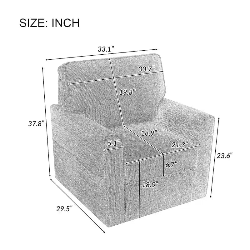Accent Barrel Chair with Side Pockets360 Swivel Office Chair Chenille Armchair for Office